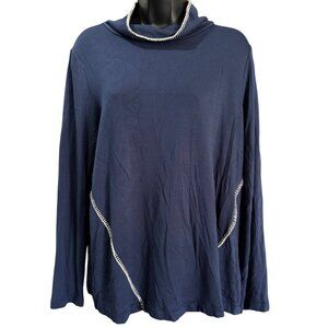 Pure Jill Womens Tranquility Top M Fleece Navy White Contrast Stitching